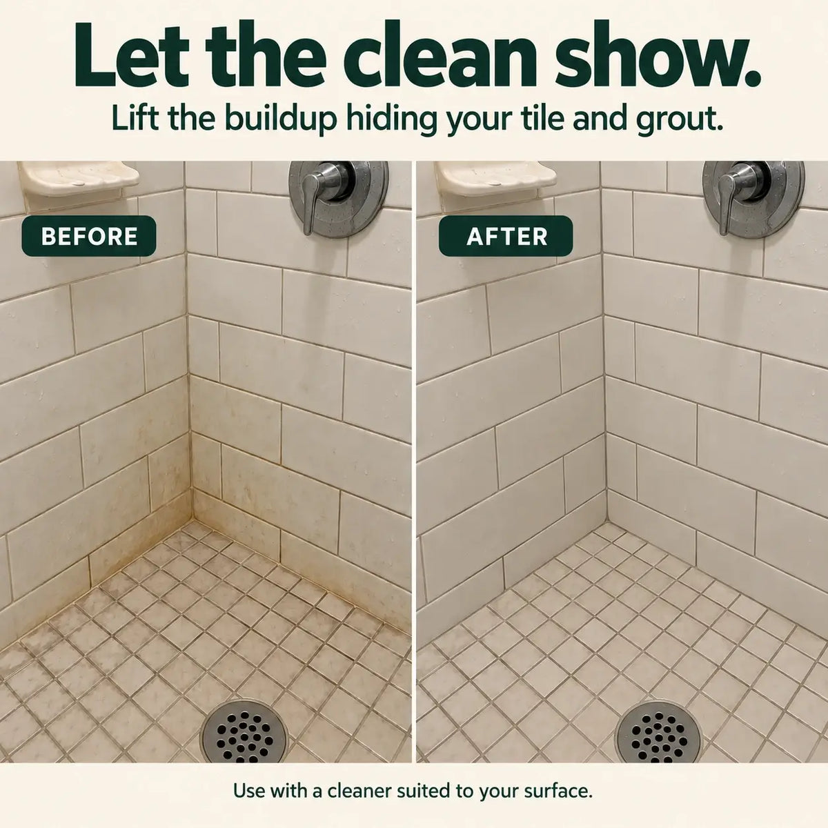 Illustrated shower before and after.