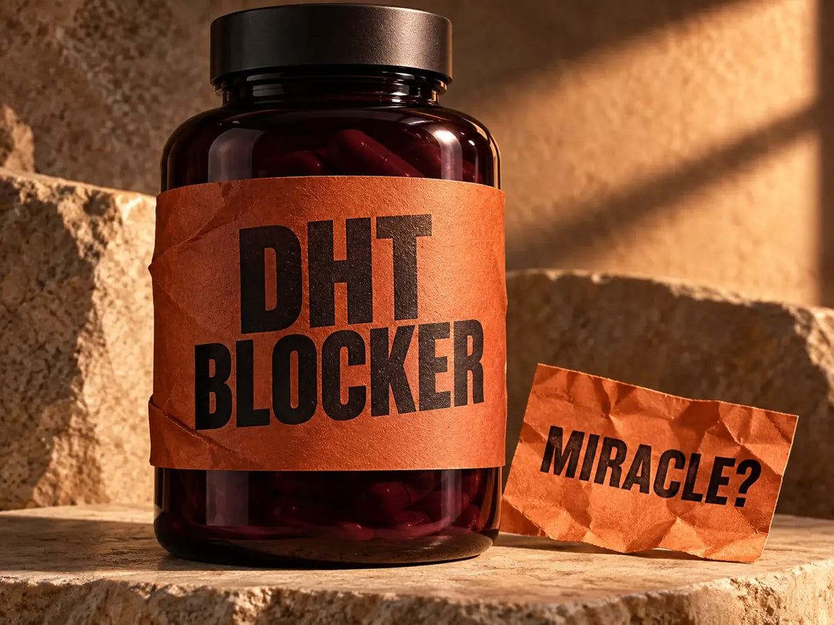 Claim-heavy unbranded DHT Blocker packaging