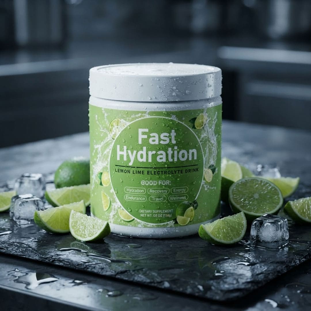 Fast Hydration Lemon Lime tub with fruit and ice
