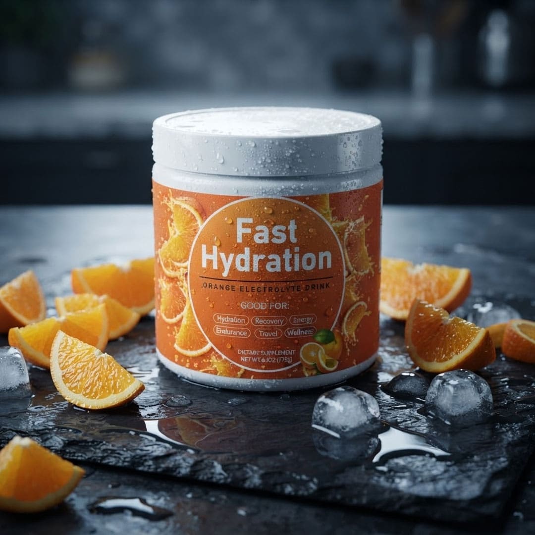 Fast Hydration Orange tub with fruit and ice