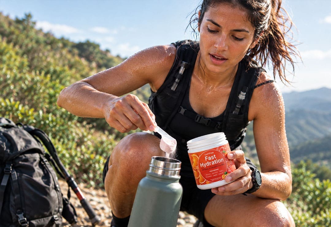 A Nuralis tub and reusable water bottle on a trail marker
